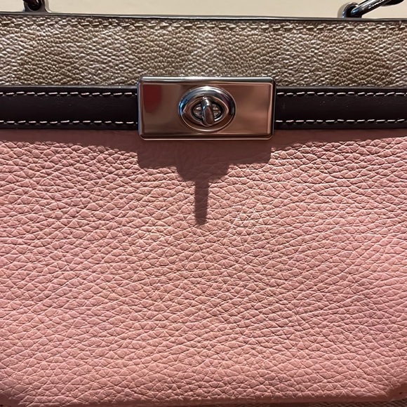 Coach Mini Lane color block mini Bag monogram, brown/tan Peach & raspberry NWOT - Picture 4 of 17